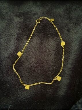 Vintage Gold tone Anklet/Bracelet with Gold Tone Heart Charms